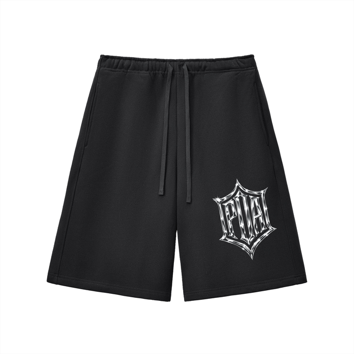Chrome Sweatshorts in black with liquid chrome POA mark, PARIS OF APPALACHIA