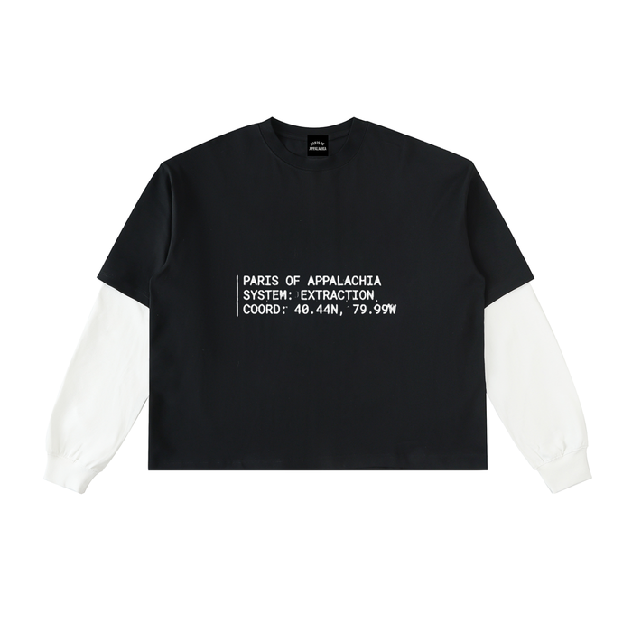 System Layered Long-Sleeve, black body with white contrast sleeves, PARIS OF APPALACHIA