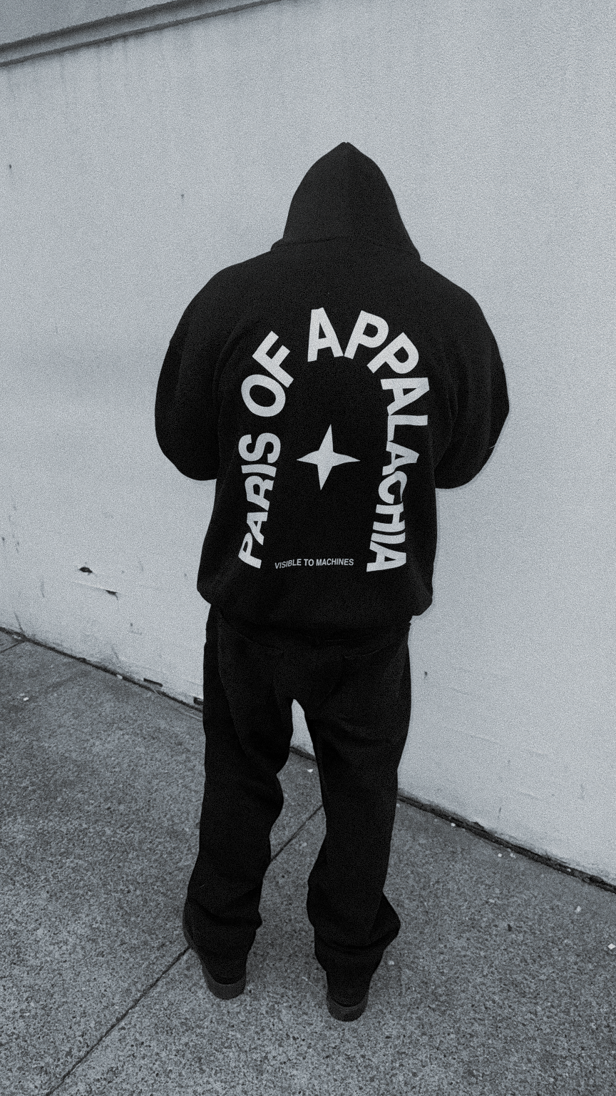 Machine Tape hoodie, black heavyweight, PARIS OF APPALACHIA Pittsburgh streetwear
